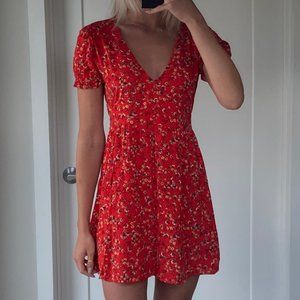 Red Floral Summer Dress (Size Medium)